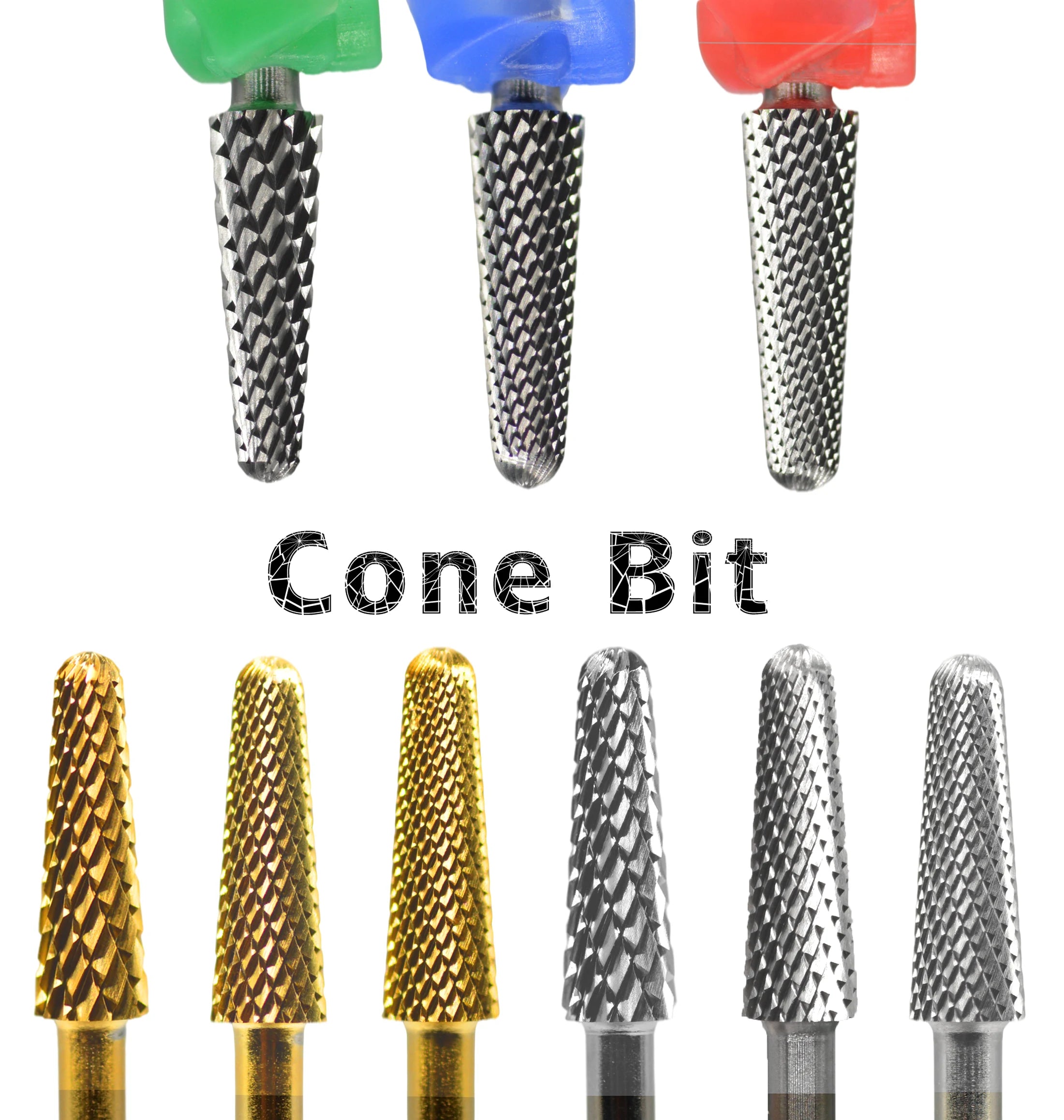 RolinStar 4.0mm Cone Gold Silver Cuticle  steel Carbide Clean Safety nail drill bit file gel polish remover