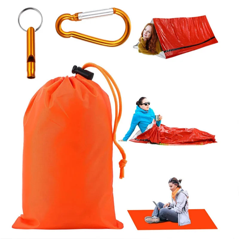 Emergency Survival Sleeping Bag 26 Micron PE Aluminized Film Camping Hiking Waterproof Thermal Insulation Emergency Blanket Tent