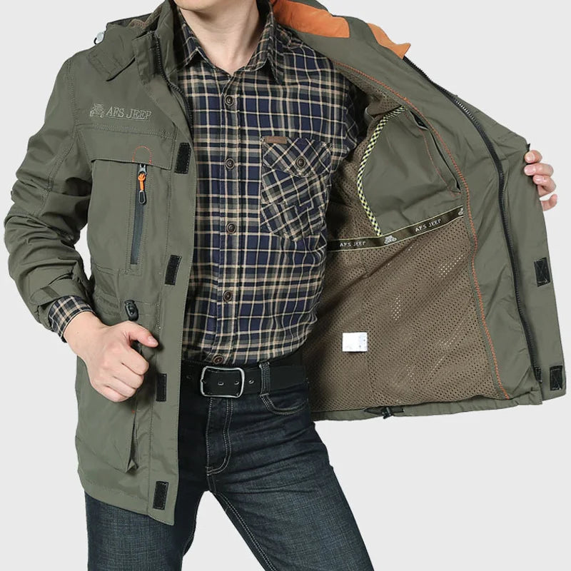 Men's Windbreaker Tactical Waterproof Jacket Skin Soft Shell Clothes Flight Pilot Hood Coat Climbing Field Jacket