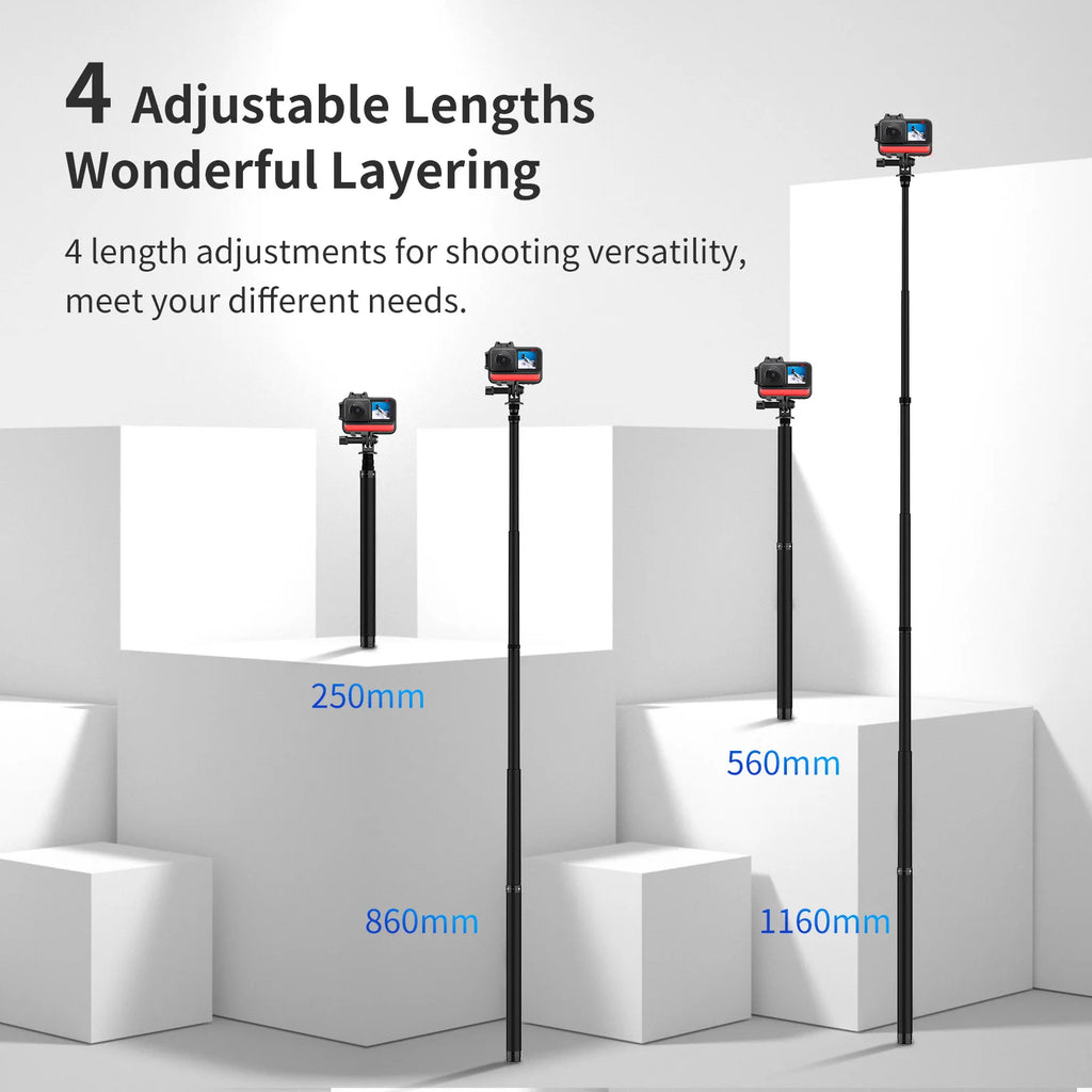 TELESIN 116cm Carbon Fiber Monopod Selfie Stick Extendable With 1/4 Screw For GoPro Hero Insta360 Osmo Action Camera