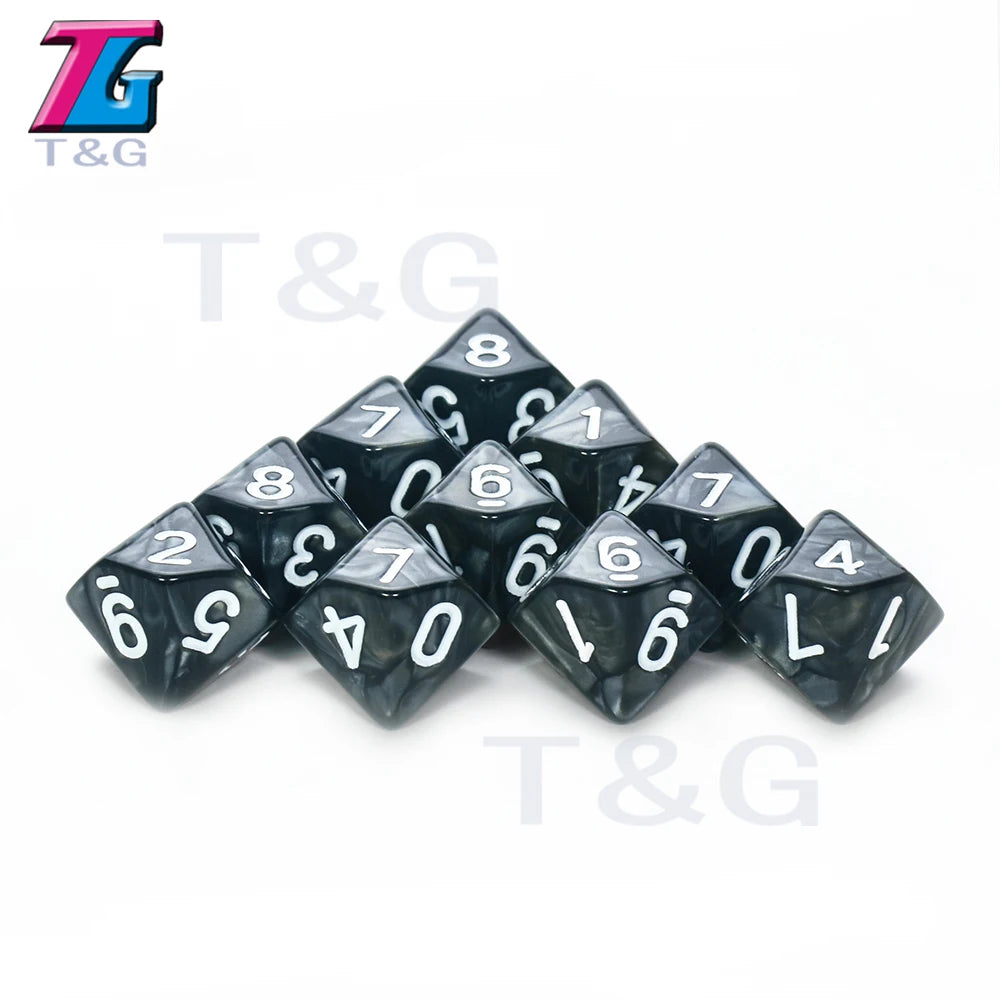 D10 Polyhedral Side Dice DND Games for Marble Transparent 10Pcs/Set for Funny Party Board Game