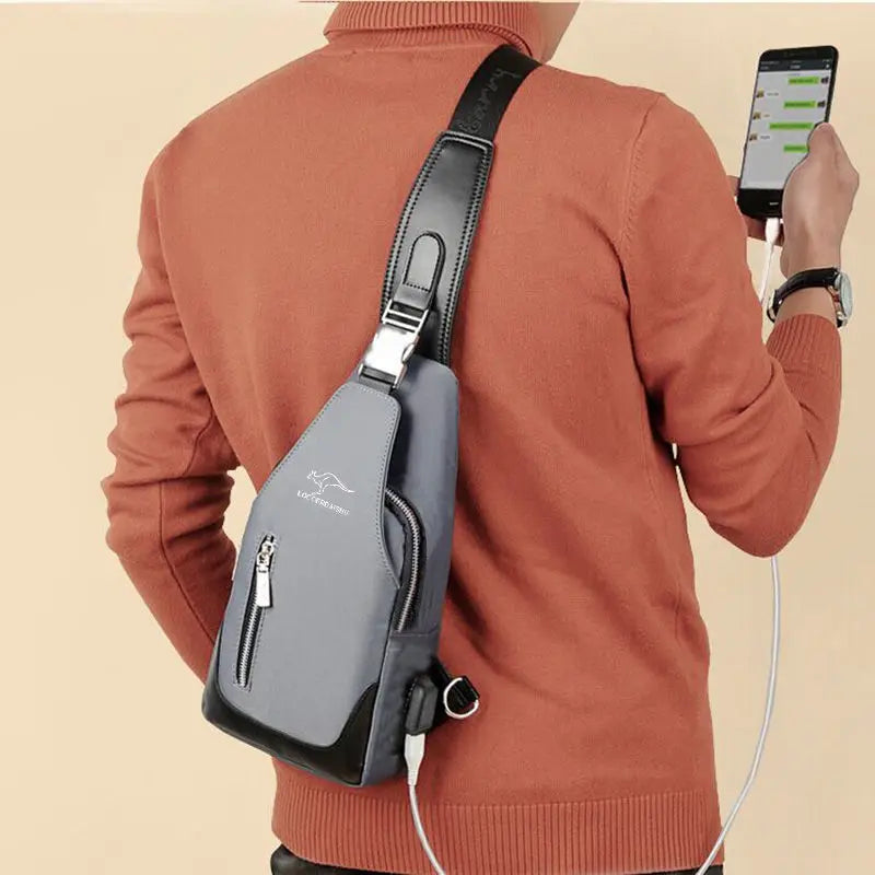 Men's Messenger Bag Shoulder Oxford Cloth Chest Bags Crossbody Casual Messenger Bags Man USB Charging Multifunction Handbag