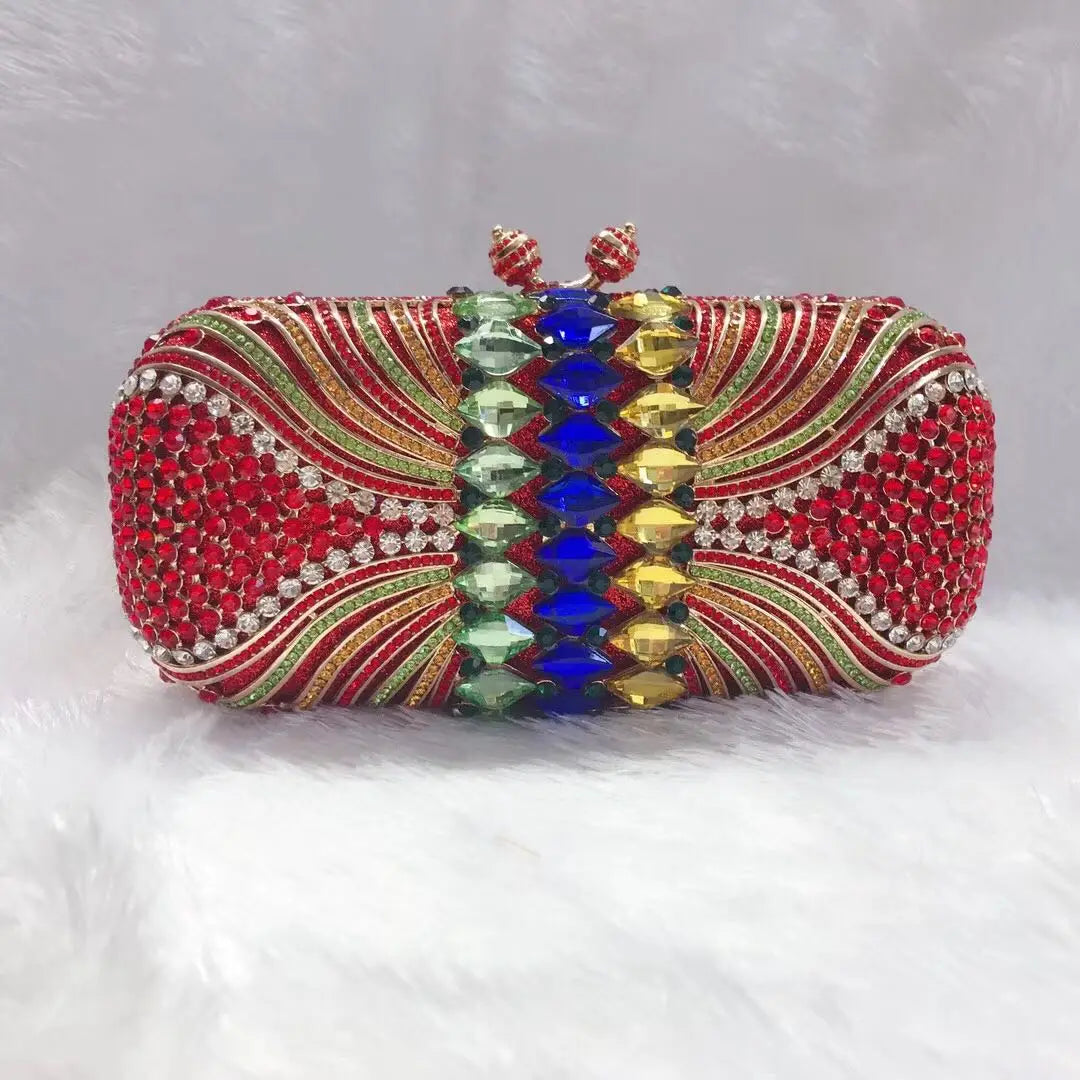Hollow Out Green Rhinestone Crystal Evening Party Bags Gold Metal Clutch Female Wedding Purses Diamond Handbags Money Clutches