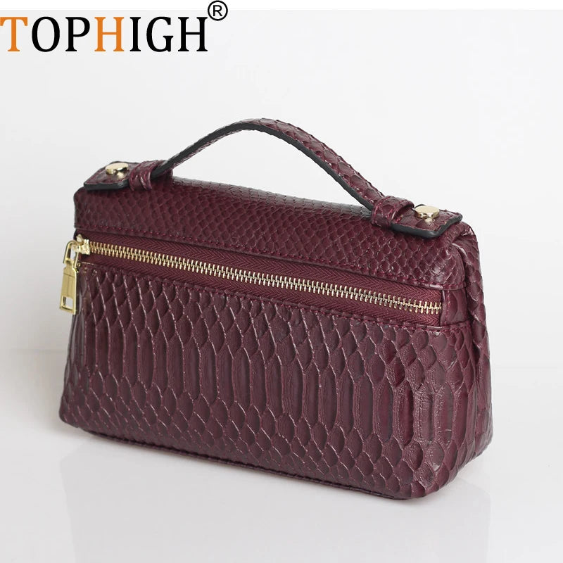 TOPHIIGH Newly Handbag Fashion Portable Make Up Bag For Women Clutch Snake Red Coffee Ladies Hand Bag Purse Ins Hot Selling