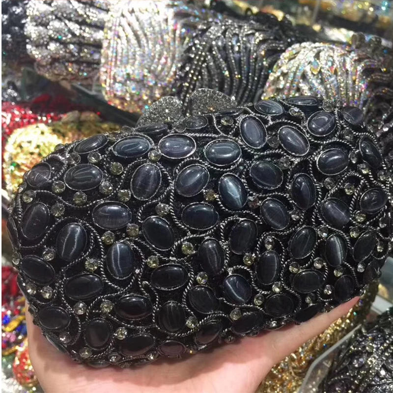 Large Stone Blue Evening Bags Diamond Silver Metal Bridesmaid Purses  Crystal Handbags Luxury Women Rhinestone  Money Wallets