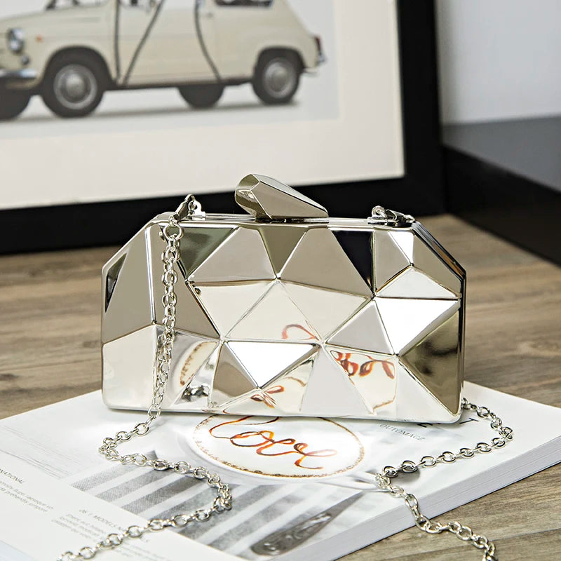Gold Acrylic Box Geometric Evening Bag Clutch Bags Elegant Chain Women Handbag For Party Shoulder Bag For Wedding/Dating/Party