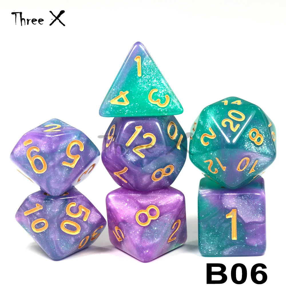 High Quality 15 color Creative Universe Galaxy Dice Set of D4-D20 Glitter Powder Amazing Effect for DNDGame Tabletop TRPG Games