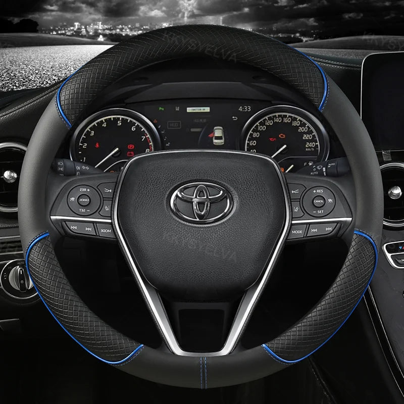 Car Steering Wheel Cover Leather 38cm For Toyota Corolla Fortuner Sequoia Auris Avensis YARIS Vios Celica 86 Rav4 4Runner C-HR