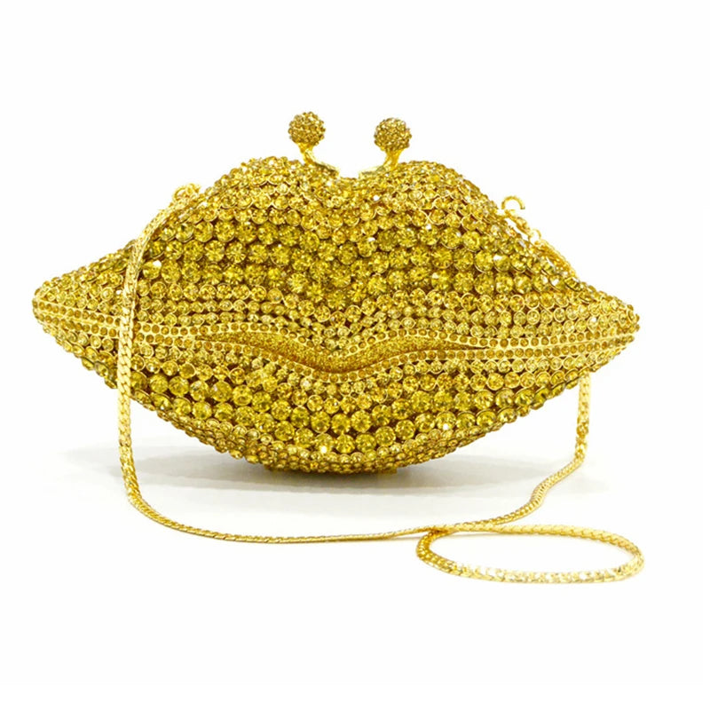 New Arrival Mouth Crystal Evening Bag Yellow/AB Diamond Wedding Bridal Clutches Purses Women’s Rhinestone Mini Minaudier Handbag