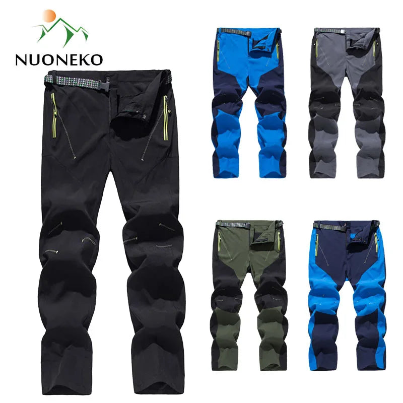 NUONEKO Outdoor Men's Hiking Pants Elastic Breathable Outdoor Camping Fishing Trekking Pants Summer Thin Quick Dry Trousers PN39
