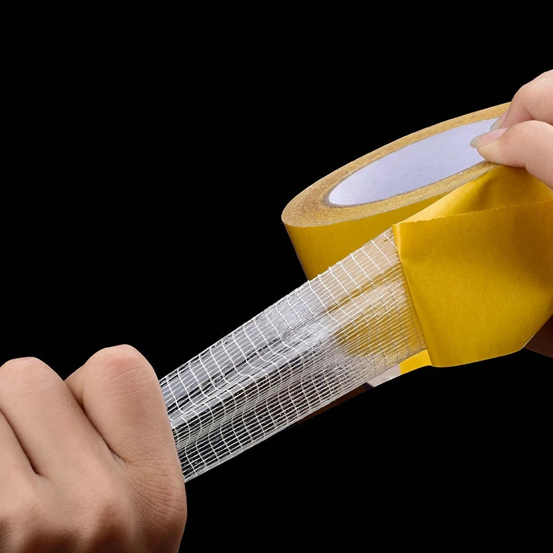 YX Double-sided Fiberglass Grid Sticky Adhesive Fiber Transparent Mesh Tape Strong Waterproof Tape Thick 20 Meter