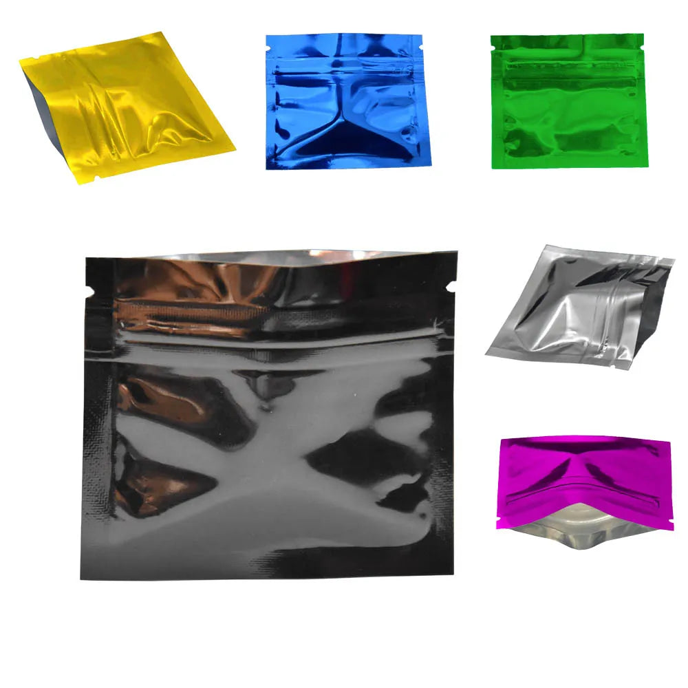 100Pcs Colorful Glossy Aluminum Foil Zip Lock Bag Tear Notch Self Grip Seal Food Ground Coffee Storage Packaging Pouches