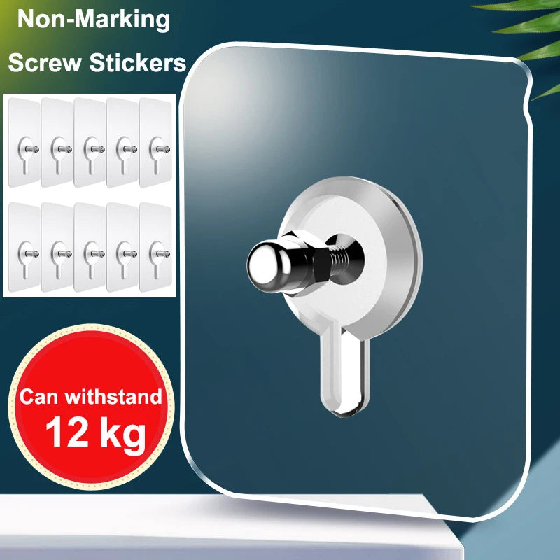 Non-Marking Screw Sticker Punch-Free Self Adhesive Wall Hanging Sucker Screw Stickers Picture Hook Nail Holder Door Hanger Photo