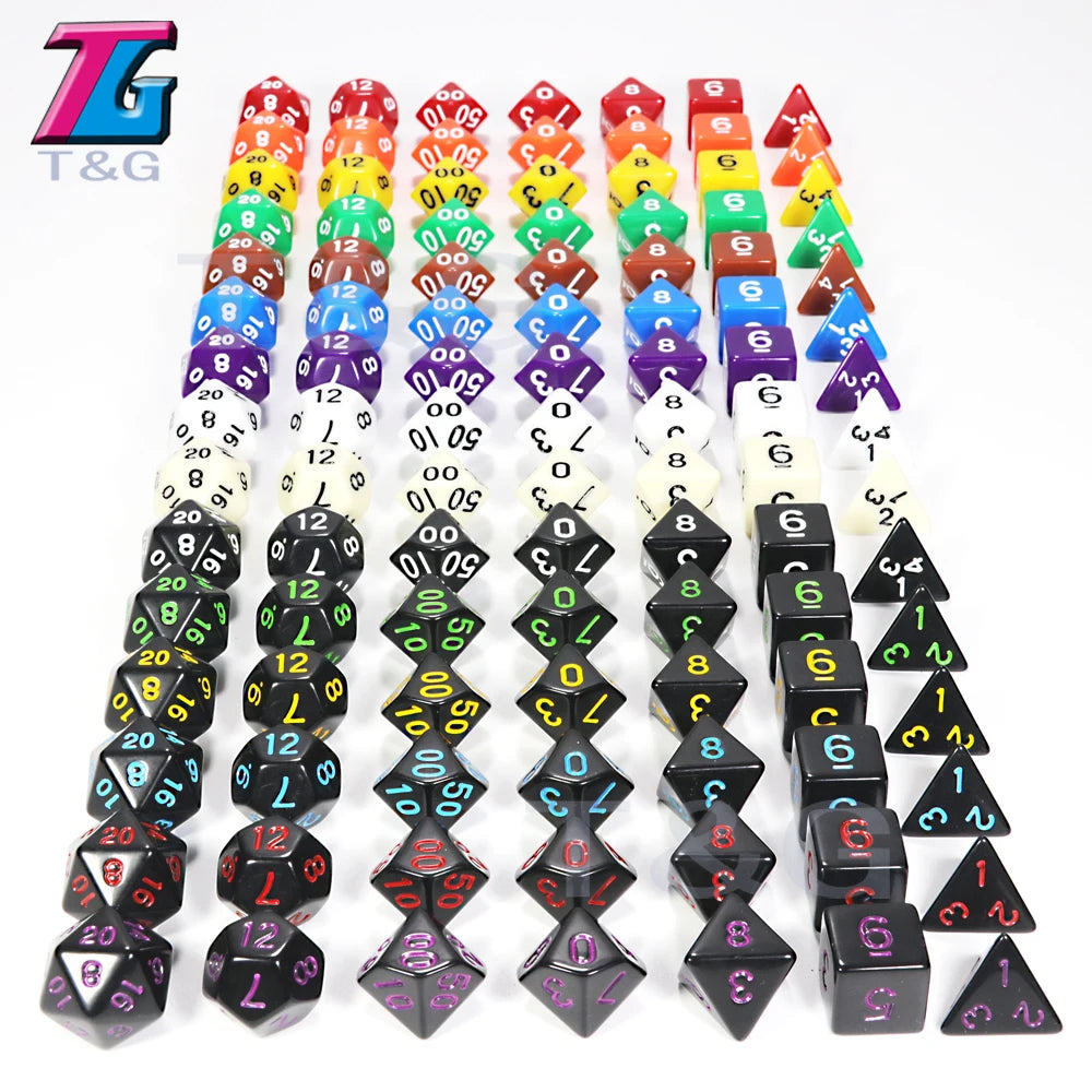 Wholesales 7pc/lot Dice Set Polyhedral D4,D6,D8,D10,D10%,D12,D20 Colorful Accessories for Board Game,DNDGame, RPG 25 Colors