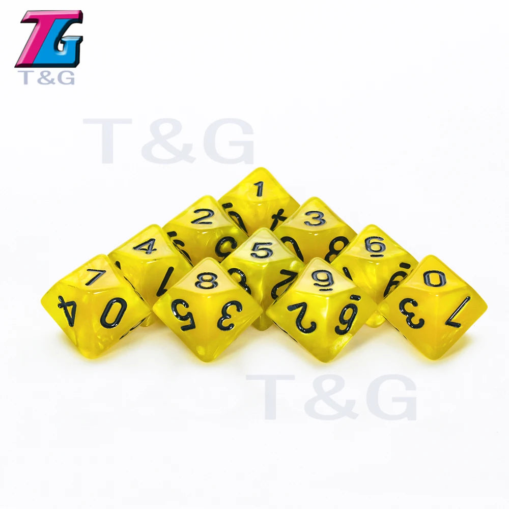 D10 Polyhedral Side Dice DND Games for Marble Transparent 10Pcs/Set for Funny Party Board Game