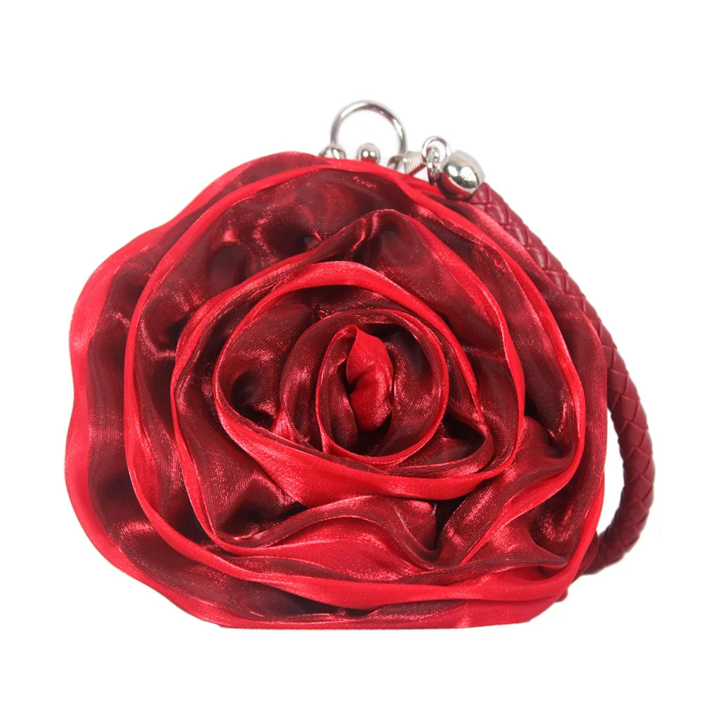 Colourful Women's Rose Flower Handbag Top Handle Bridal Bags Satin Party Wedding Evening Bags Luxury Lady Clutch Purse