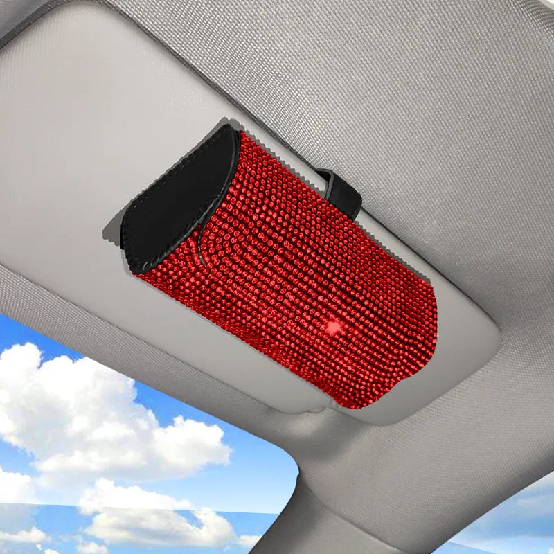Bling Rhinestone Car Glasses Case Sunglasses Storage Box Crystal Auto Interior Accessories Sun Visor Organizer Glasses Holder