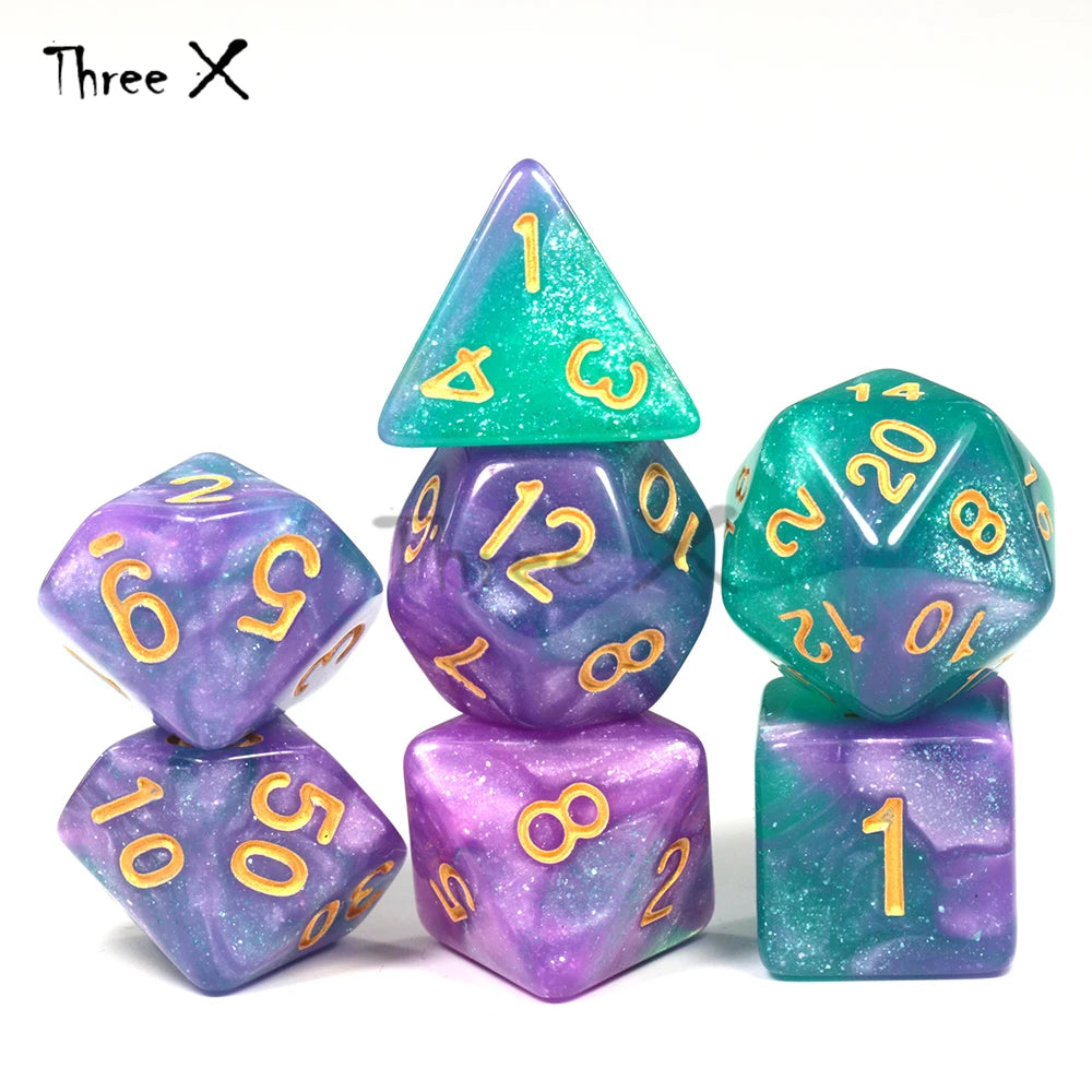 High Quality 15 color Creative Universe Galaxy Dice Set of D4-D20 Glitter Powder Amazing Effect for DNDGame Tabletop TRPG Games