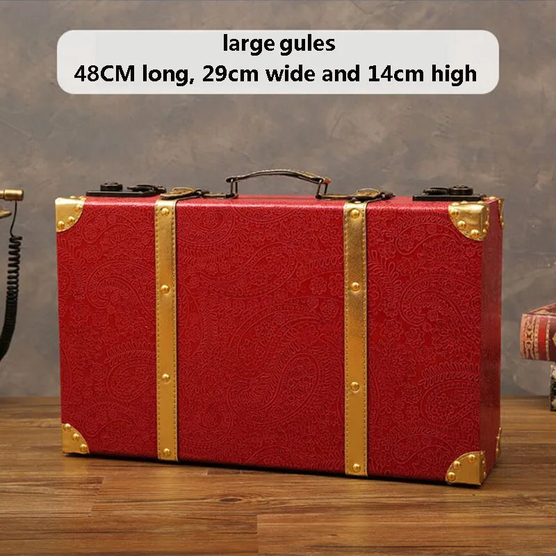 Customized Luxury Vintage Trunk Suitcase Red Travel Leather Luggage Valises Fashion Large Capacity Clothes Storage Prop Box
