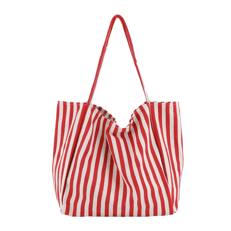 Casual Fashion Large Capacity Shoulder Bags For Women Striped Handbag Totes Canvas Big Size Shopping Bag Female Travel Pack