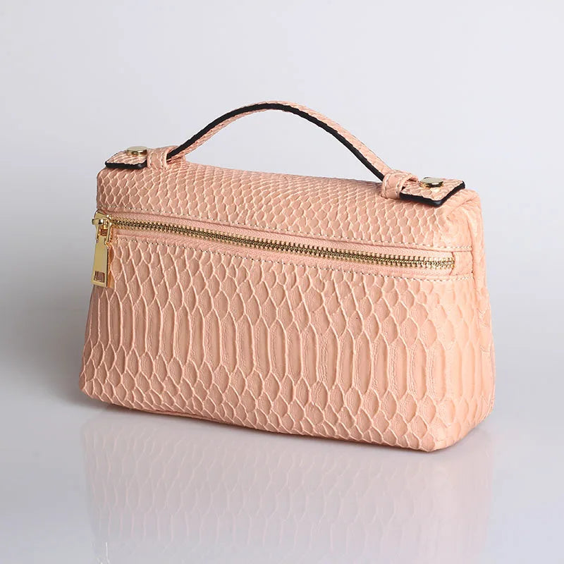 TOPHIIGH Newly Handbag Fashion Portable Make Up Bag For Women Clutch Snake Red Coffee Ladies Hand Bag Purse Ins Hot Selling