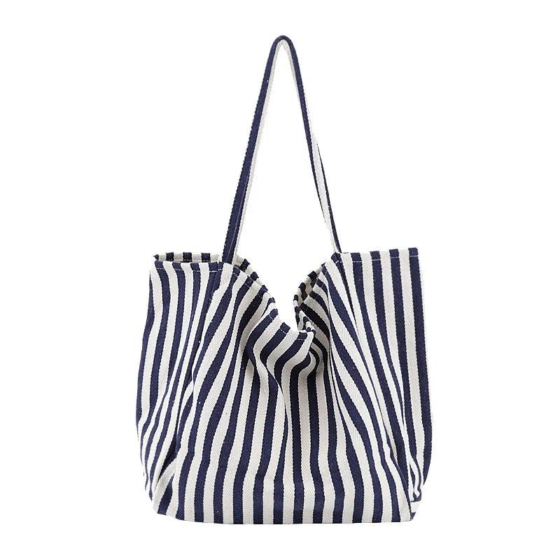 Casual Fashion Large Capacity Shoulder Bags For Women Striped Handbag Totes Canvas Big Size Shopping Bag Female Travel Pack