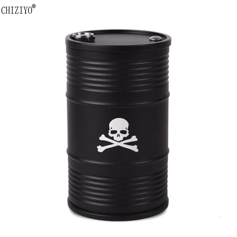 Creative Oil Drum Shape Skull Car Ashtray Alloy With Lid Rotating Holder Cigarette Smoke Remover Cup Interior Accessories
