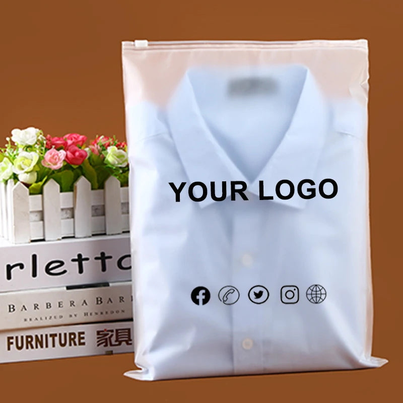 50pcs Frosted zip seal ziplock plastic bags for clothing Zipper Bags with Logo Printed for Clothing Coat Jeans Hoodies Package