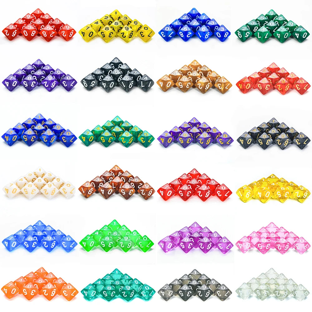 D10 Polyhedral Side Dice DND Games for Marble Transparent 10Pcs/Set for Funny Party Board Game