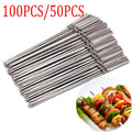 100pcs/50pcs Reusable Flat Stainless Steel Barbecue Skewers Bbq Needle Stick for Outdoor Camping Picnic Tools Cooking Tools