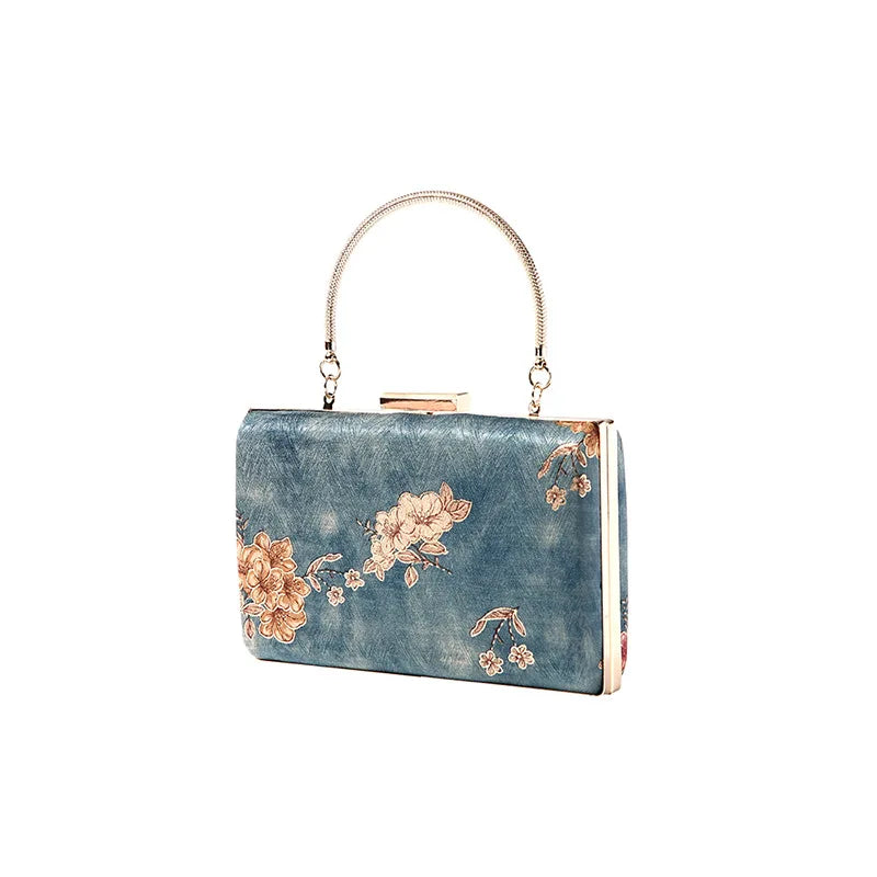 Fashion Women Embroidery Evening Bags Silk Clutch Purse for Bride Chain Shoulder Laides Case Top Handle Wedding Party Handbag