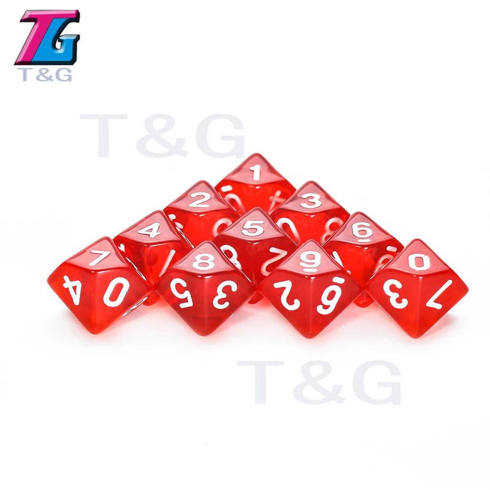 D10 Polyhedral Side Dice DND Games for Marble Transparent 10Pcs/Set for Funny Party Board Game