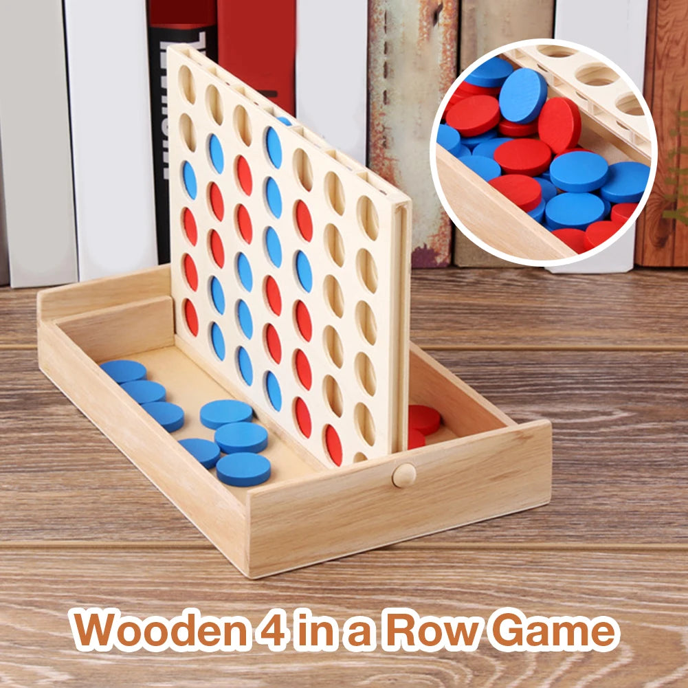 4 In A Row Four In A Row Wooden Game, Line Up 4, Classic Family Toy, Board Game For Kids And Family Fun Party Playing Strategy