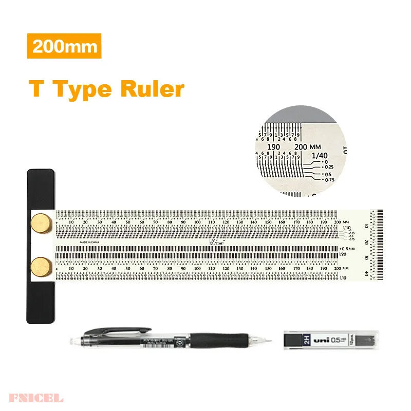 Woodworking Line Scribe 180-400mm T-type Ruler Hole Scribing Ruler Crossed-out Tool Line Drawing Marking Gauge Measuring Tool