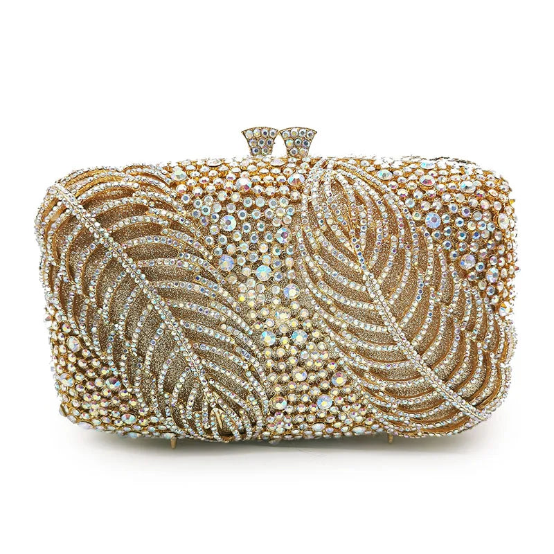Silver Evening Clutches Diamond Wedding Purses WHTUOHENG Crystal Purses Rhinestone Clutch  Bags Leaves Women Party Handbags