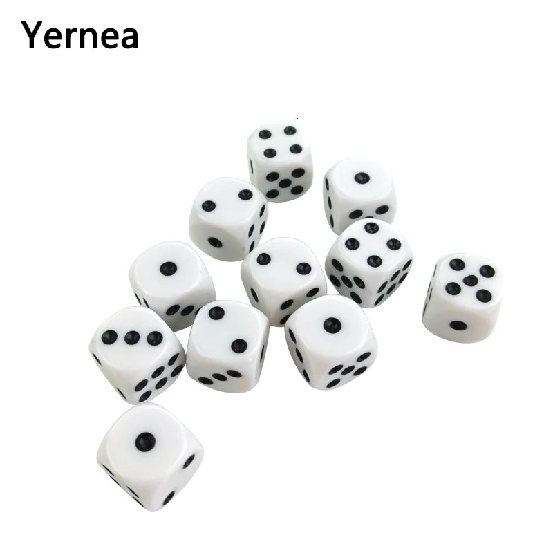 New 50/100/200 Pcs/Lot 16mm Dice Set White Black Point Drinking Dice Acrylic White Round Corner D6 Points Dice Club Party