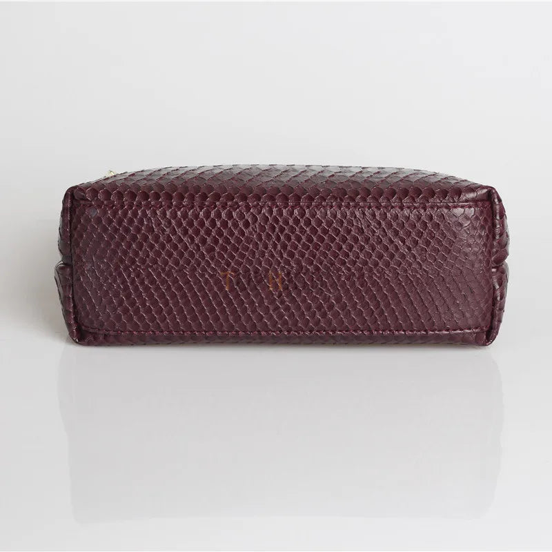 TOPHIIGH Newly Handbag Fashion Portable Make Up Bag For Women Clutch Snake Red Coffee Ladies Hand Bag Purse Ins Hot Selling