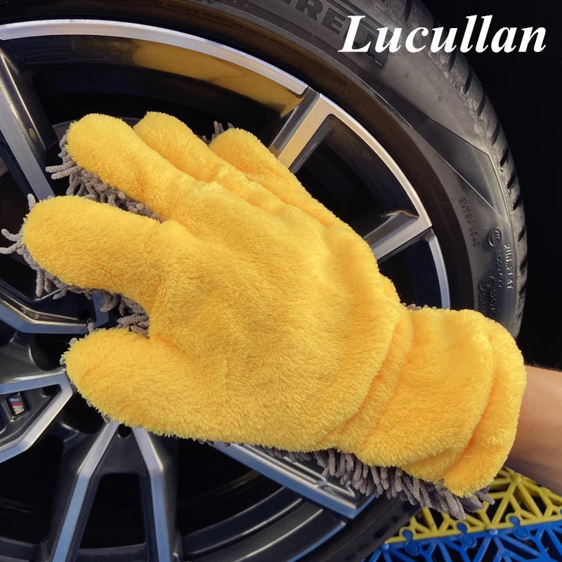 Lucullan Detailer's Preference Chenille Paws Mitt Double Sided Microfiber Interior & Exterior Auto Detailing Cleaning Glove