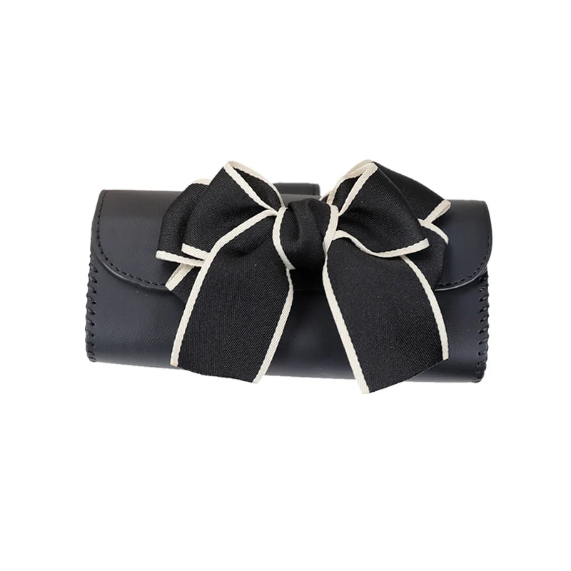 Cute Bowknot Car Glasses Box Universal Leather Sunglasses Case Storage Holder Bag Sunshade Organizer Auto Interior Accessories