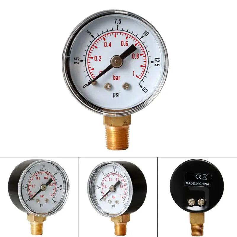 40mm Face Pressure Gauge 1/8" BSPT Bottom Mount 15,30,60.100,160 200, 300 PSI & Bar for Air Gas Water Fuel Liquid