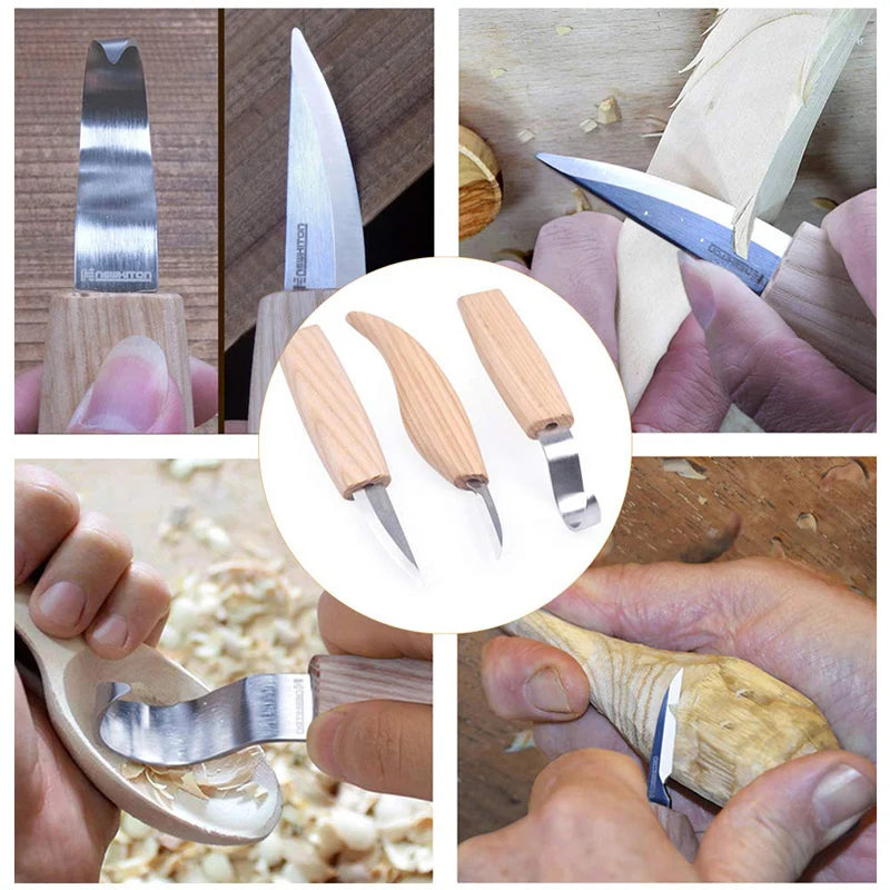 Wood Carving Cutter Hand Tool Set Hand Chisel DIY Wood Carving Knife Chip Knives High Strength Hooked Woodcut Art Craft Tool