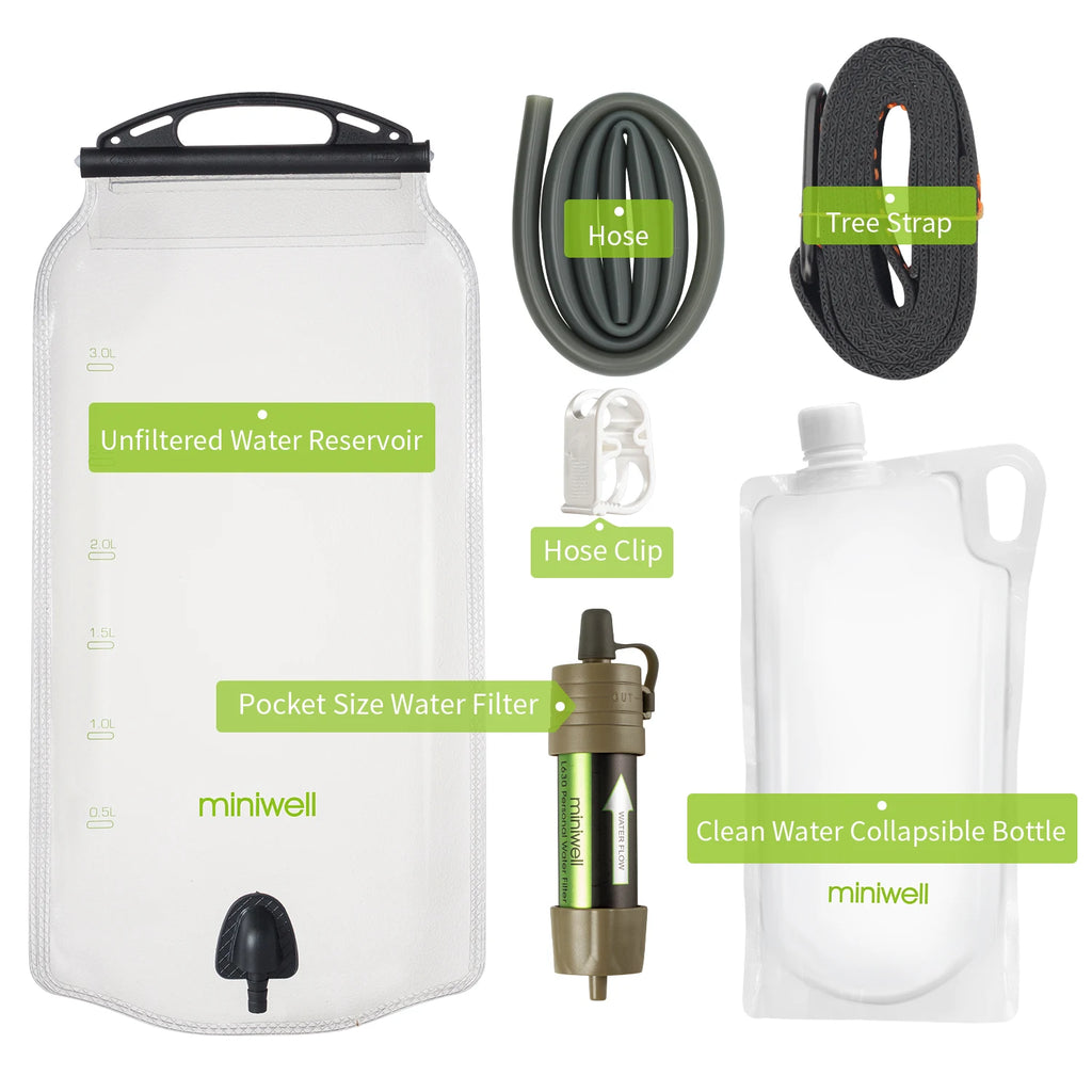 miniwell water purifier water straw filter survival emergency kit for hiking,camping,survival,emergency