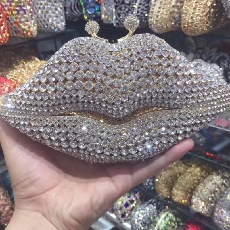 New Arrival Mouth Crystal Evening Bag Yellow/AB Diamond Wedding Bridal Clutches Purses Women’s Rhinestone Mini Minaudier Handbag
