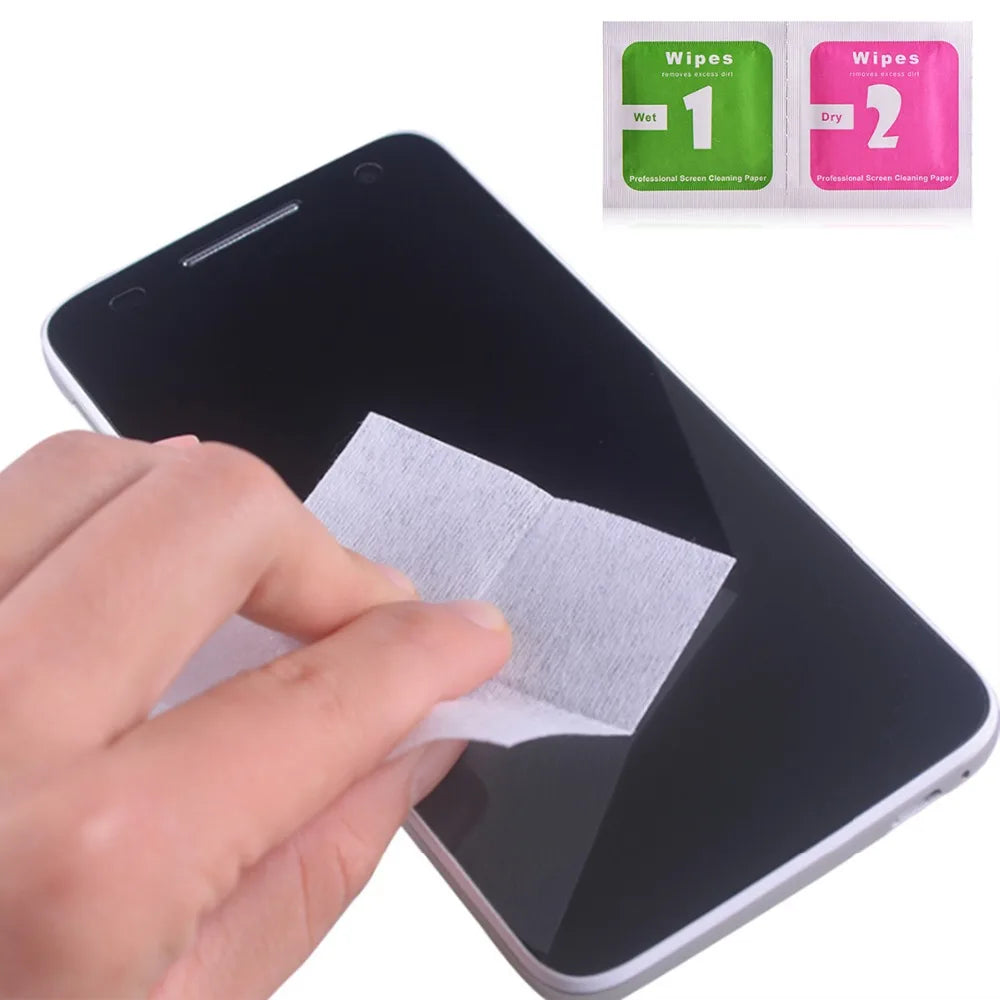 200Pcs Screen Dust Removal Dry Wet Cleaning Wipes Paper Alcohol for iPhone 16 15 Plus 14 13 12 11 Pro Max Glass Dust Absorbor
