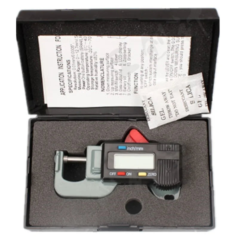 Digital LCD Thickness Gauge Micrometer 0-12.7mm X 25mm X 0.01mm Horizontal Measurement Tool for Paper Rubber Fabric Width