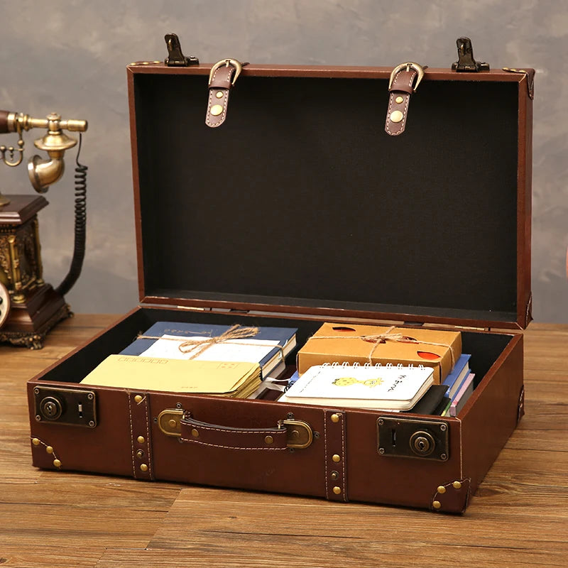 Customized Luxury Vintage Trunk Suitcase Red Travel Leather Luggage Valises Fashion Large Capacity Clothes Storage Prop Box