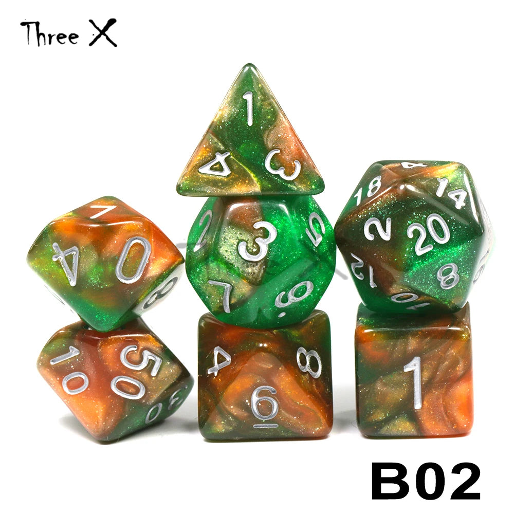 High Quality 15 color Creative Universe Galaxy Dice Set of D4-D20 Glitter Powder Amazing Effect for DNDGame Tabletop TRPG Games