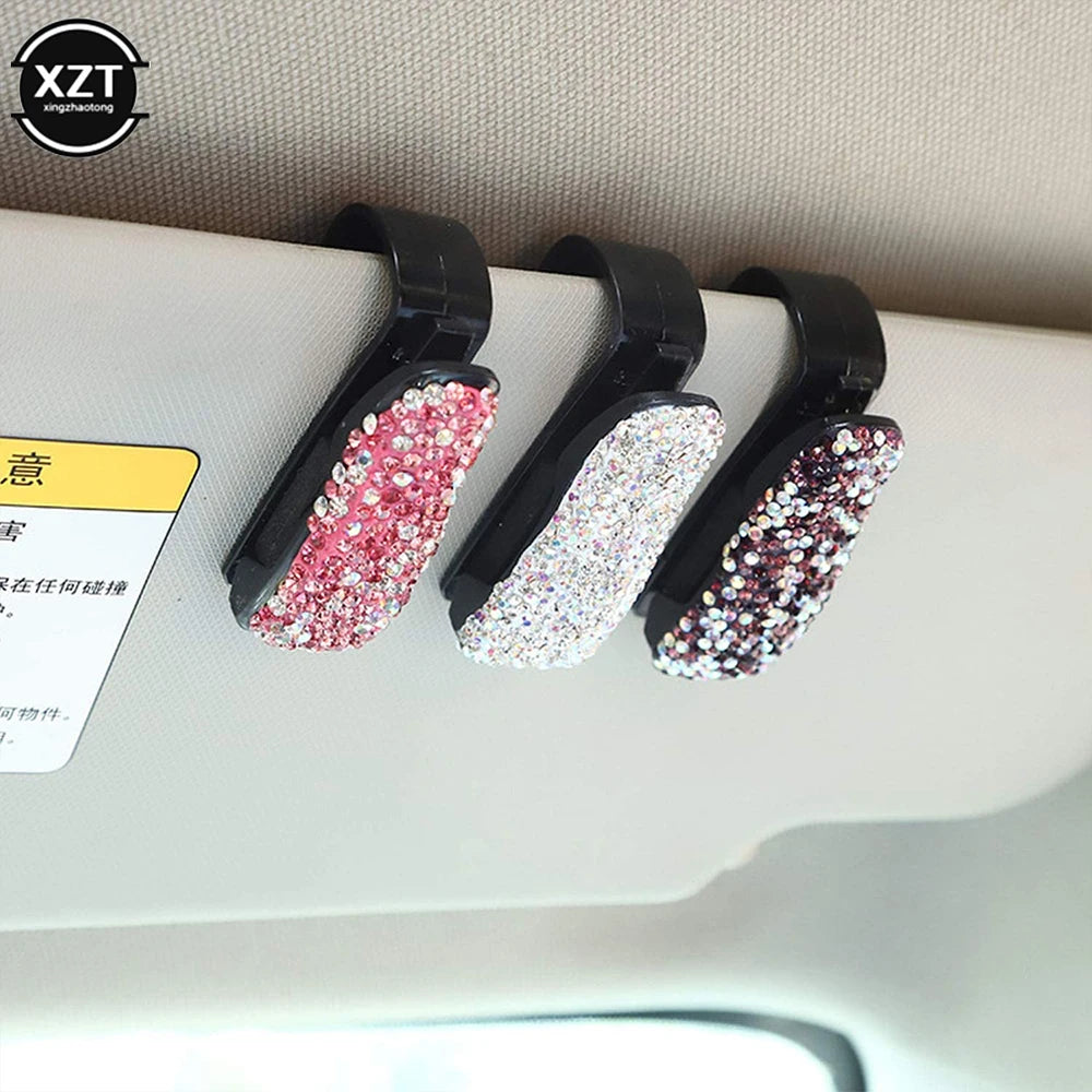 Rhinestone Diamond Sun Visor Glasses Fastener Clip Sunglasses Eyeglasses Holder Portable Clip Auto Car Ornament