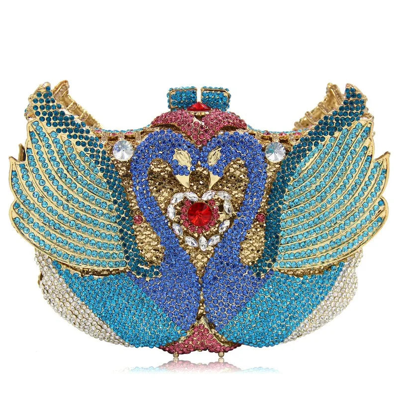 Rhinestone Evening Bag Purses  Purple/Gold  Gold Metal Bag WHTUOHENG Female Diamond Swan Shape Prom Party Purses Phone Clutch