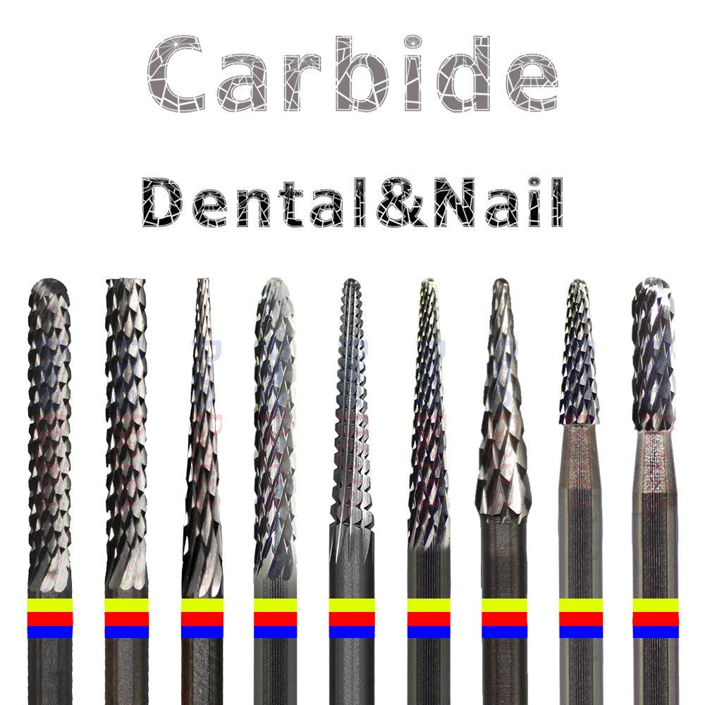 RolinStar Dental&Nail 9 type with Spiral Cut powder Carbide Burr nail drill bit cuticle clean